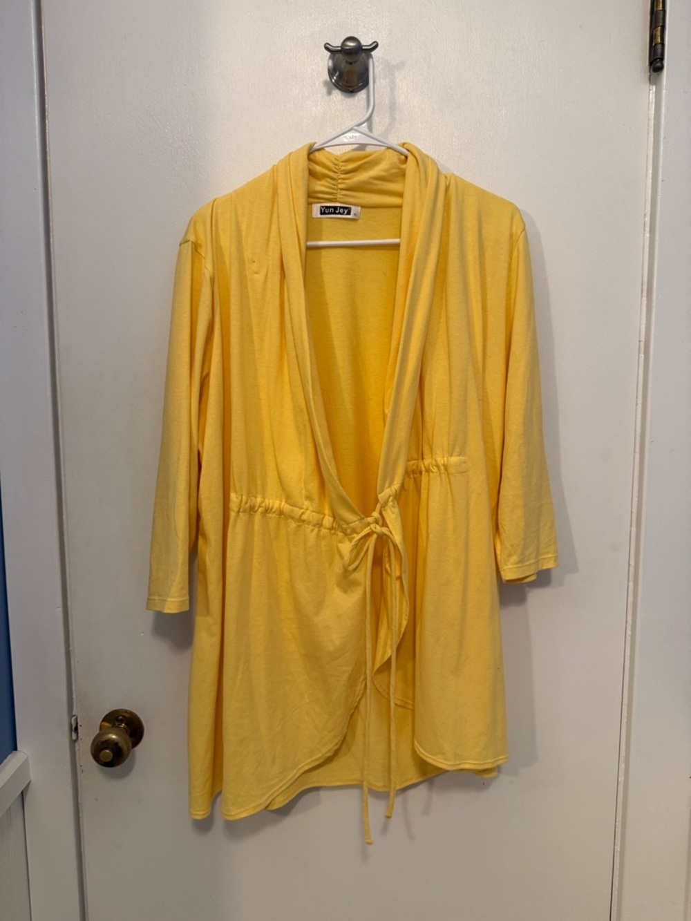Yun Jey Yellow long sleeve jacket with tie waist. Size: XL see details